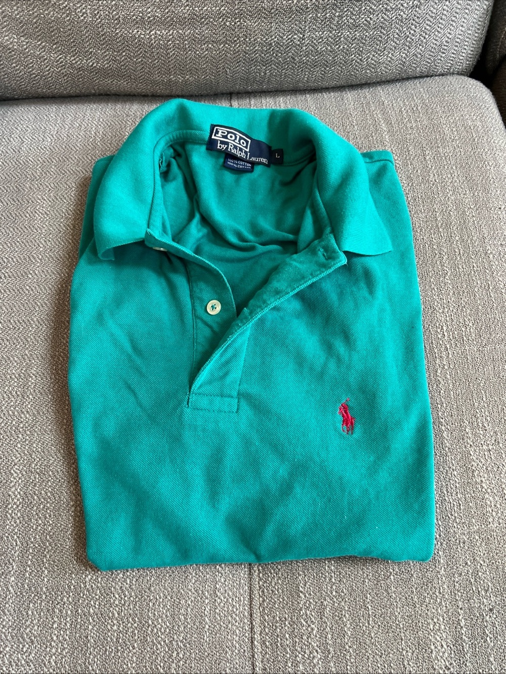 POLO BY RALPH LAUREN Men’s Teal Pink 100% Cotton Short Sleeve Polo Shirt Large